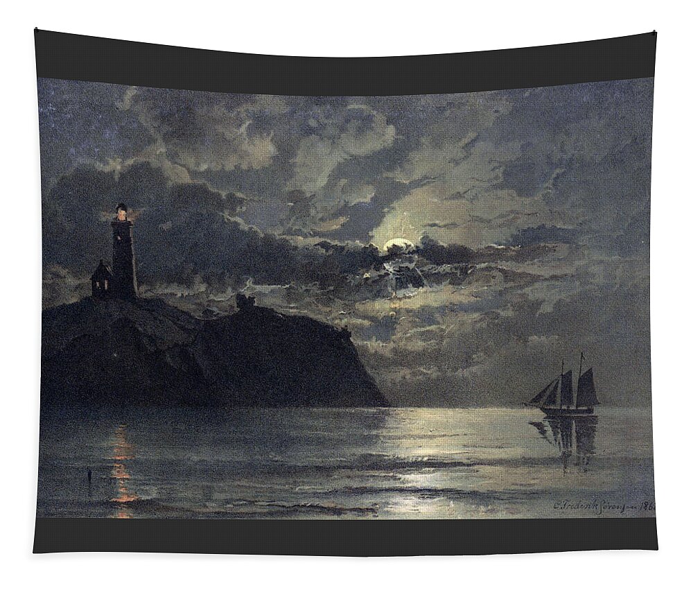Seascape Tapestry featuring the painting Seascape with Lighthouse by Carl Frederik Sorensen