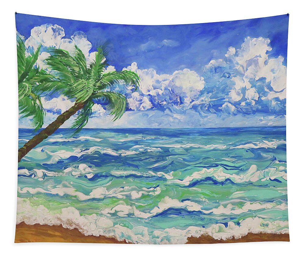 Sea Tapestry featuring the painting Seashore with Palms by Frances Miller