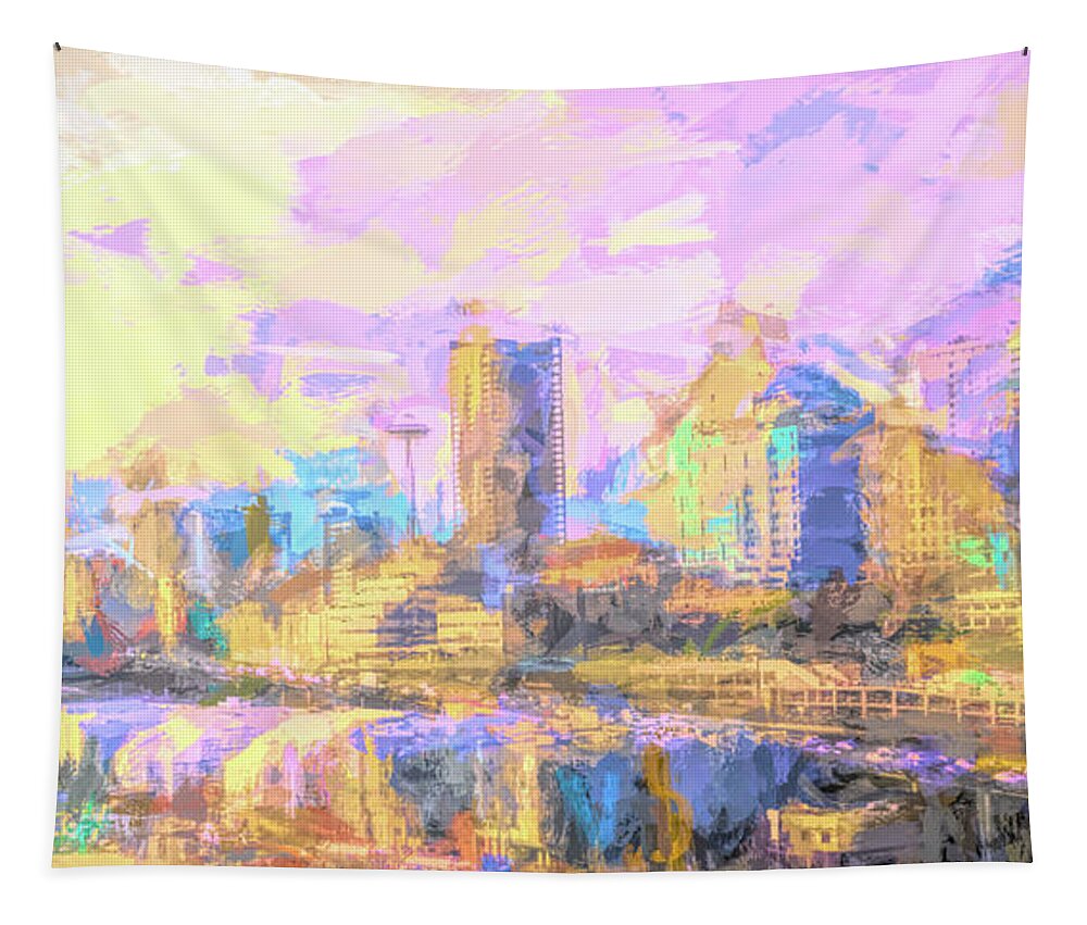 Seattle Tapestry featuring the photograph Seattle Skyline Abstract by Cathy Anderson