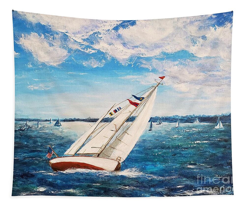Yawl Tapestry featuring the painting Seilglede #2, Yawl by C E Dill