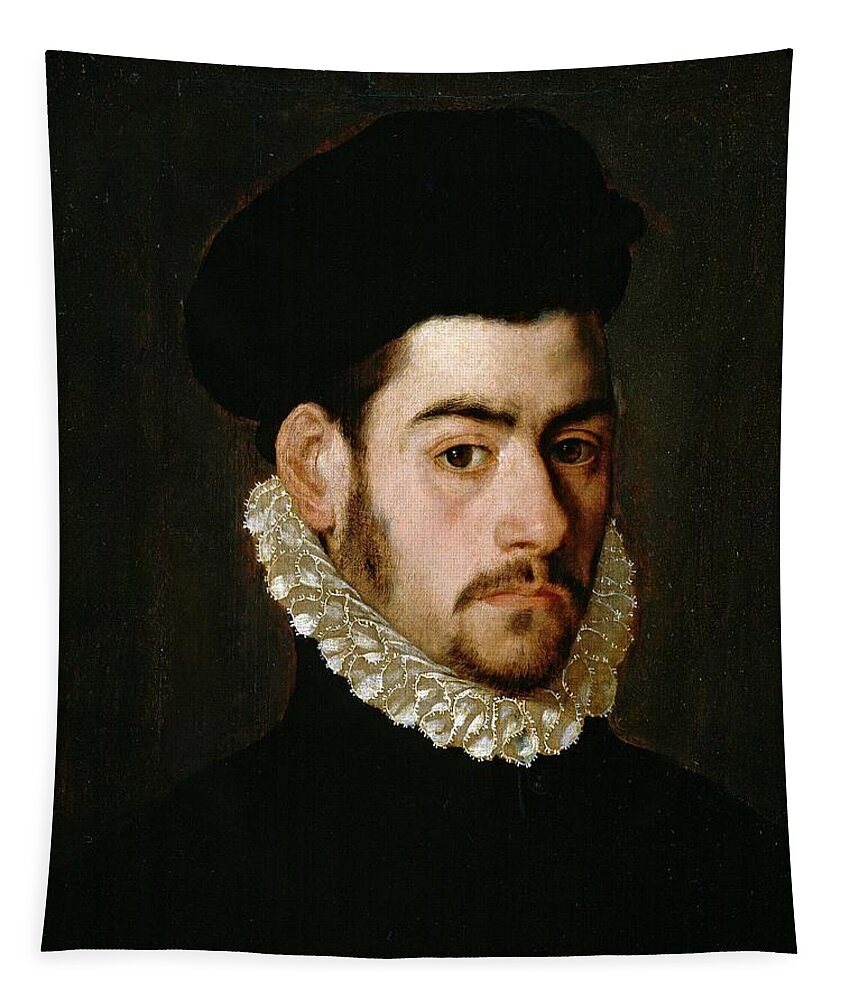 Alonso Sanchez Coello Tapestry featuring the painting 'Self-portrait -?-', ca. 1570, Spanish School, Oil on panel, 41 cm x 32,... by Alonso Sanchez Coello -1531-1588-