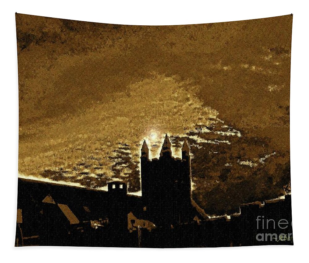 American Churches Tapestry featuring the digital art Sepia Angel over Asbury by Aberjhani