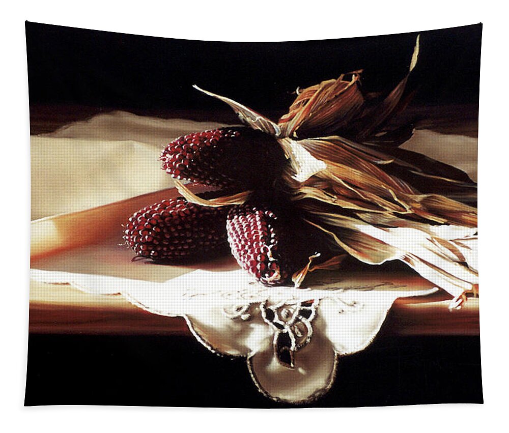 Ornamental Corn Tapestry featuring the pastel Raspberry Corn by Dianna Ponting