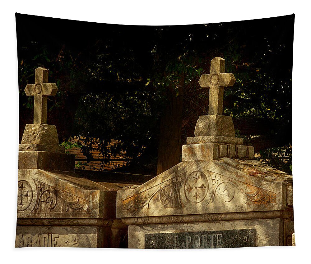Shadowy Cemetery Tapestry featuring the photograph Shadowy Cemetery by Jean Noren