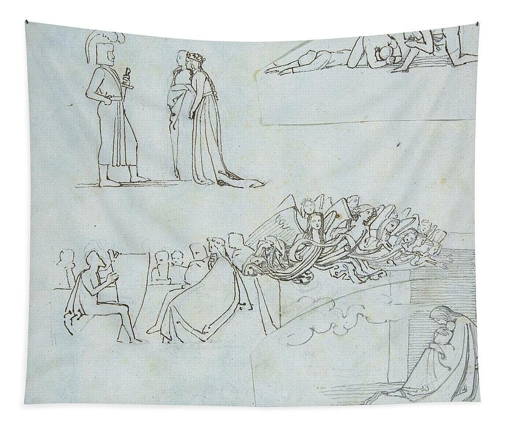 Sketch Tapestry featuring the drawing Sheet Of Sketches by John Flaxman