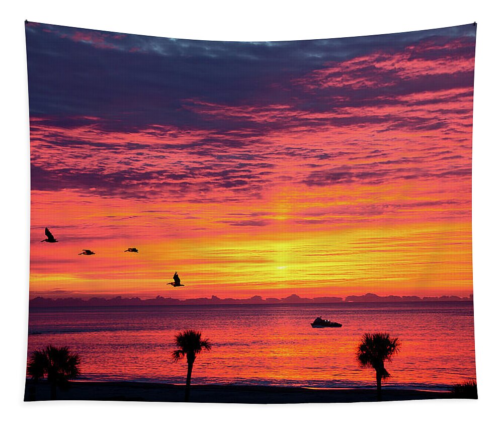 Background Tapestry featuring the photograph Ship Into Sunrise by Darryl Brooks