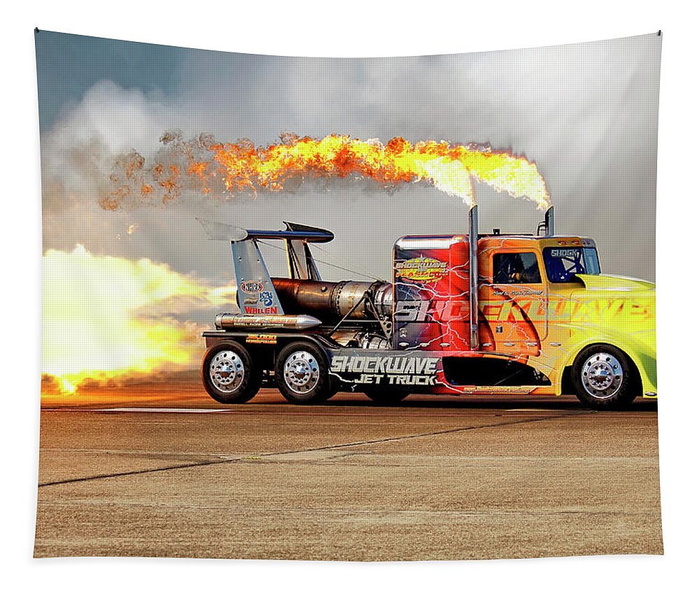 Shockwave Tapestry featuring the photograph Shockwave Jet Truck - NHRA - Peterbilt Drag Racing by Jason Politte