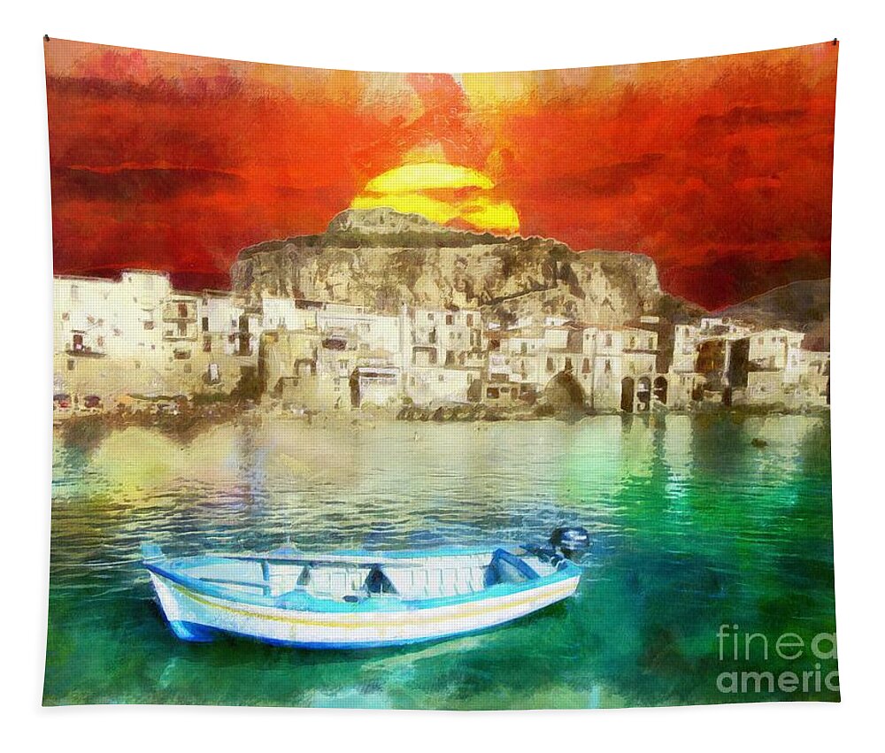 Italia Tapestry featuring the painting Sicily Sunset by Stefano Senise