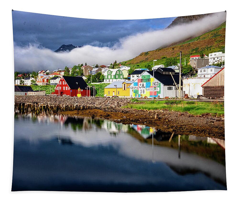 Iceland Tapestry featuring the photograph Siglufjorour Harbor Houses by Tom Singleton