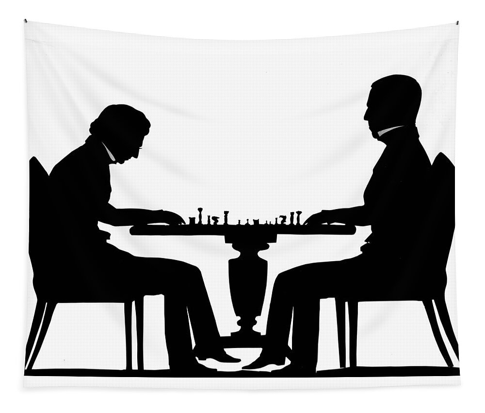 Silhouette Tapestry featuring the mixed media Silhouette of Chess Players, around 1845 by Auguste Edouart