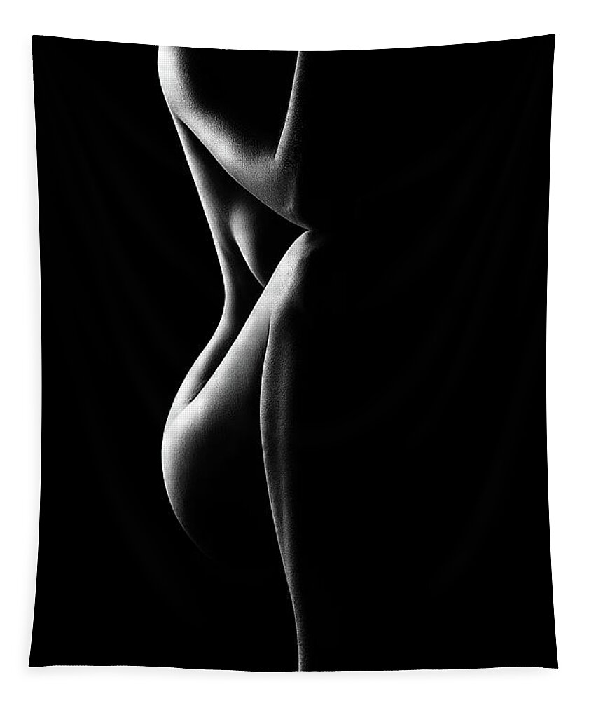 Nude Tapestry featuring the photograph Silhouette of nude woman in BW by Johan Swanepoel