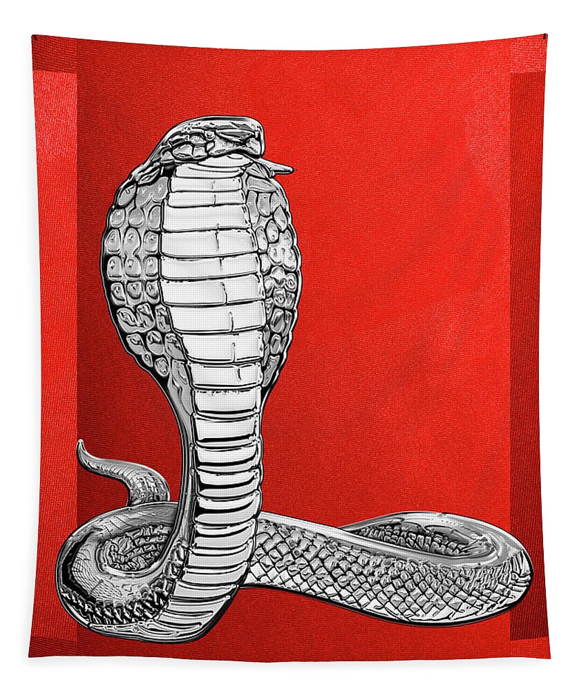 'beasts Creatures And Critters' Collection By Serge Averbukh Tapestry featuring the digital art Silver King Cobra on Red Canvas by Serge Averbukh