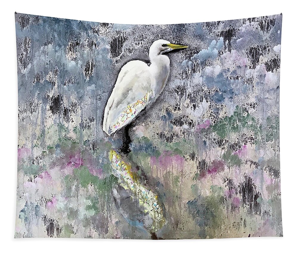 Rehoboth Beach Tapestry featuring the painting Silver Lake Snowy Egret by Josef Kelly