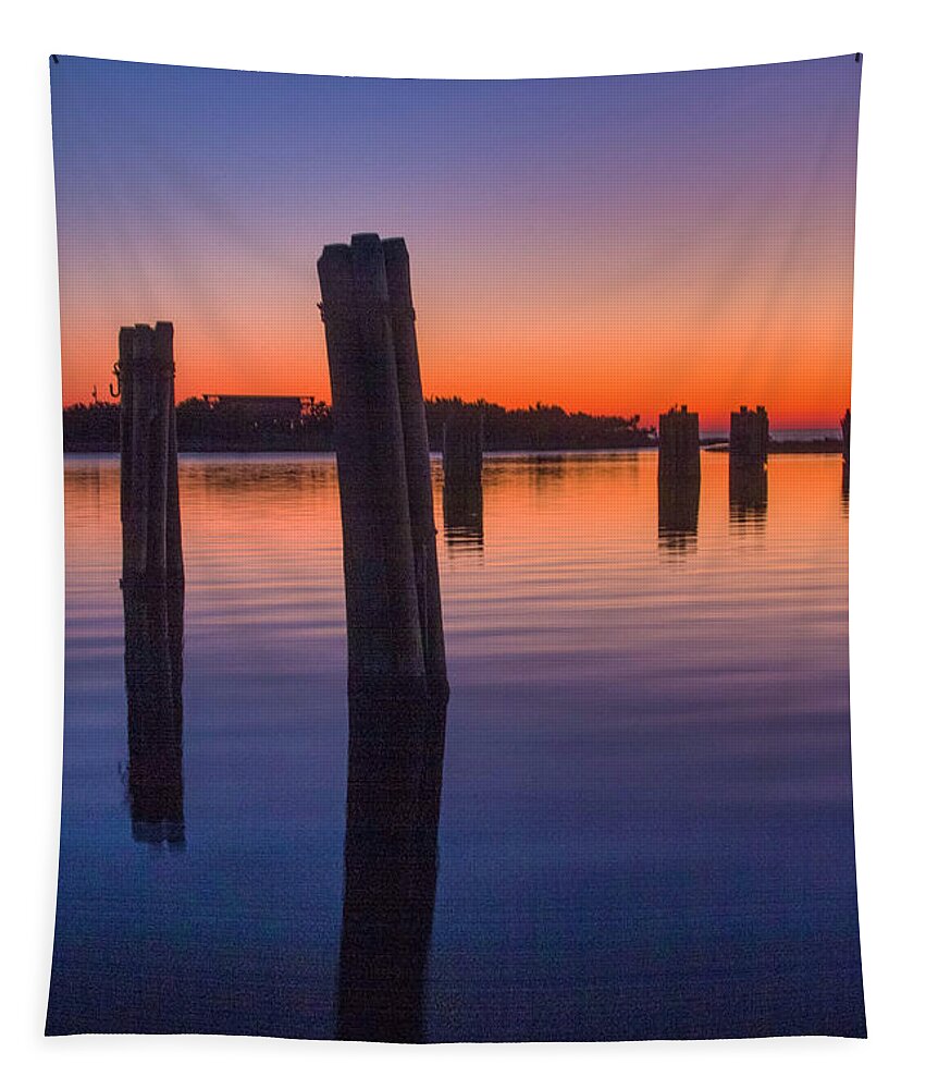 Pilings Tapestry featuring the photograph Silver Lake Sunset 2010-10 22 by Jim Dollar