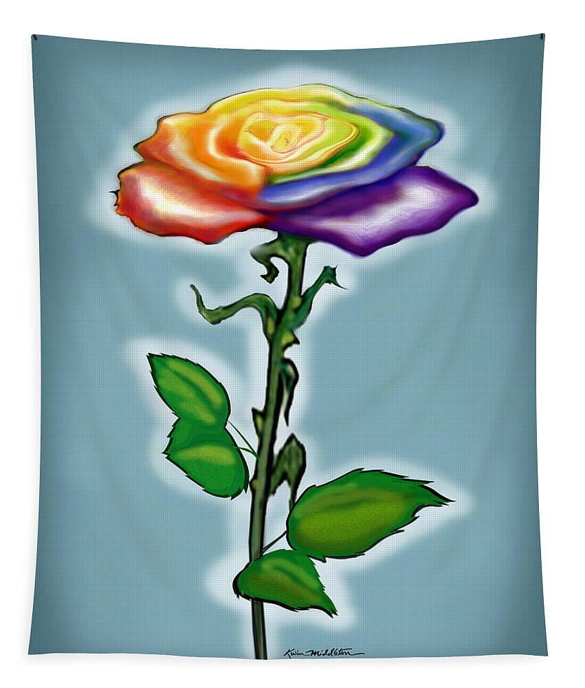 Rainbow Tapestry featuring the digital art Single Rainbow Rose by Kevin Middleton