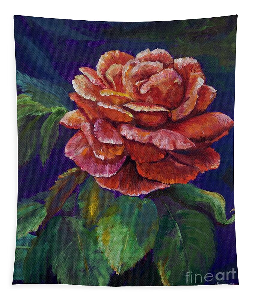  Tapestry featuring the painting Single Red Rose by AnnaJo Vahle