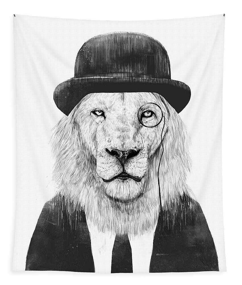 Lion Tapestry featuring the mixed media Sir lion by Balazs Solti