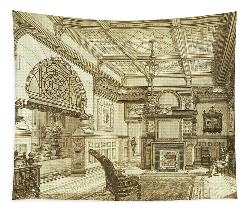 Benjamin Linfoot Tapestry featuring the drawing Sitting Room of Bardwold, Merion PA by Benjamin Linfoot