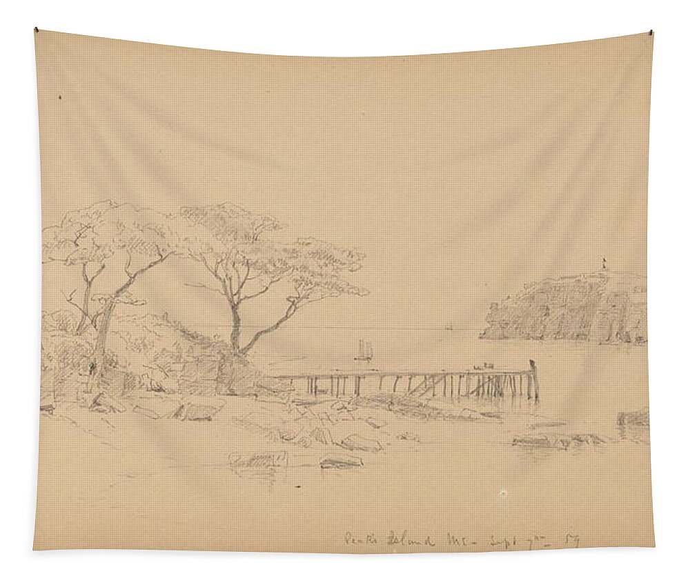Sketch Tapestry featuring the drawing Sketchbook, Page 20: peaks Island, Me, Sept. 7th, 59 by Sanford Robinson Gifford