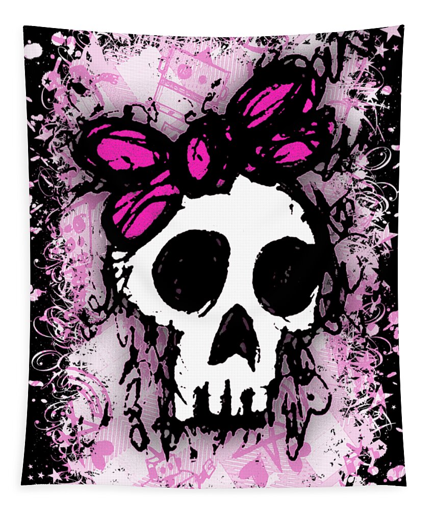 Skull Tapestry featuring the digital art Sketched Skull Princess Graphic by Roseanne Jones