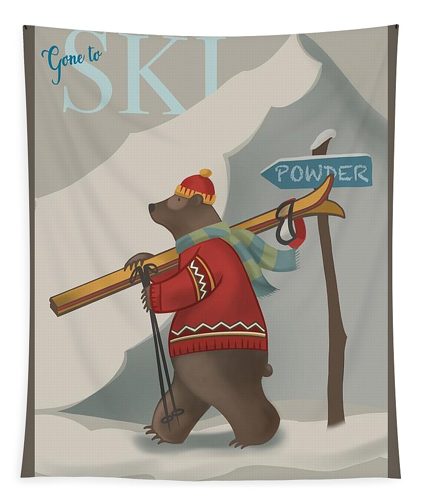 Bear Art Tapestry featuring the painting Ski Bear by Sassan Filsoof