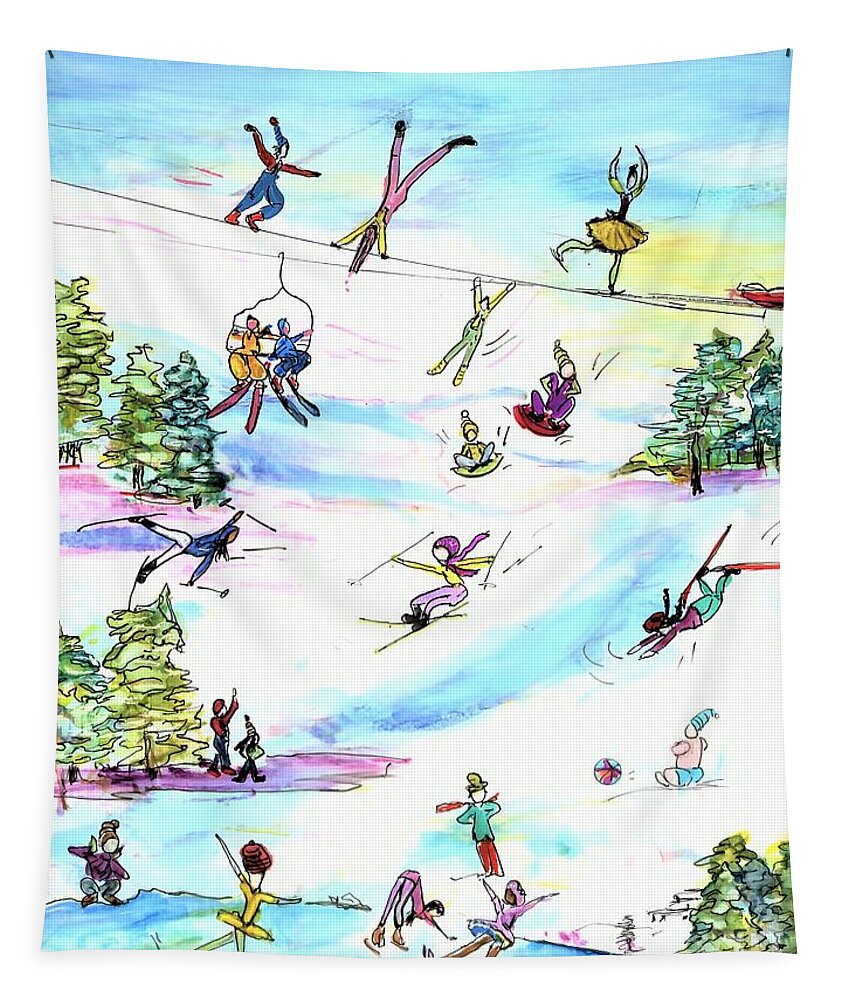 Orthopedic Injury Tapestry featuring the painting Ski Slopes 1 by Patty Donoghue