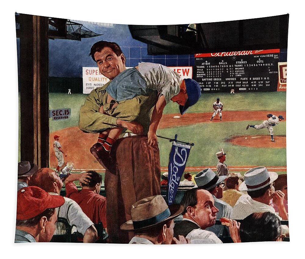 Baseball Tapestry featuring the drawing Sleepy Inning by Earl Mayan