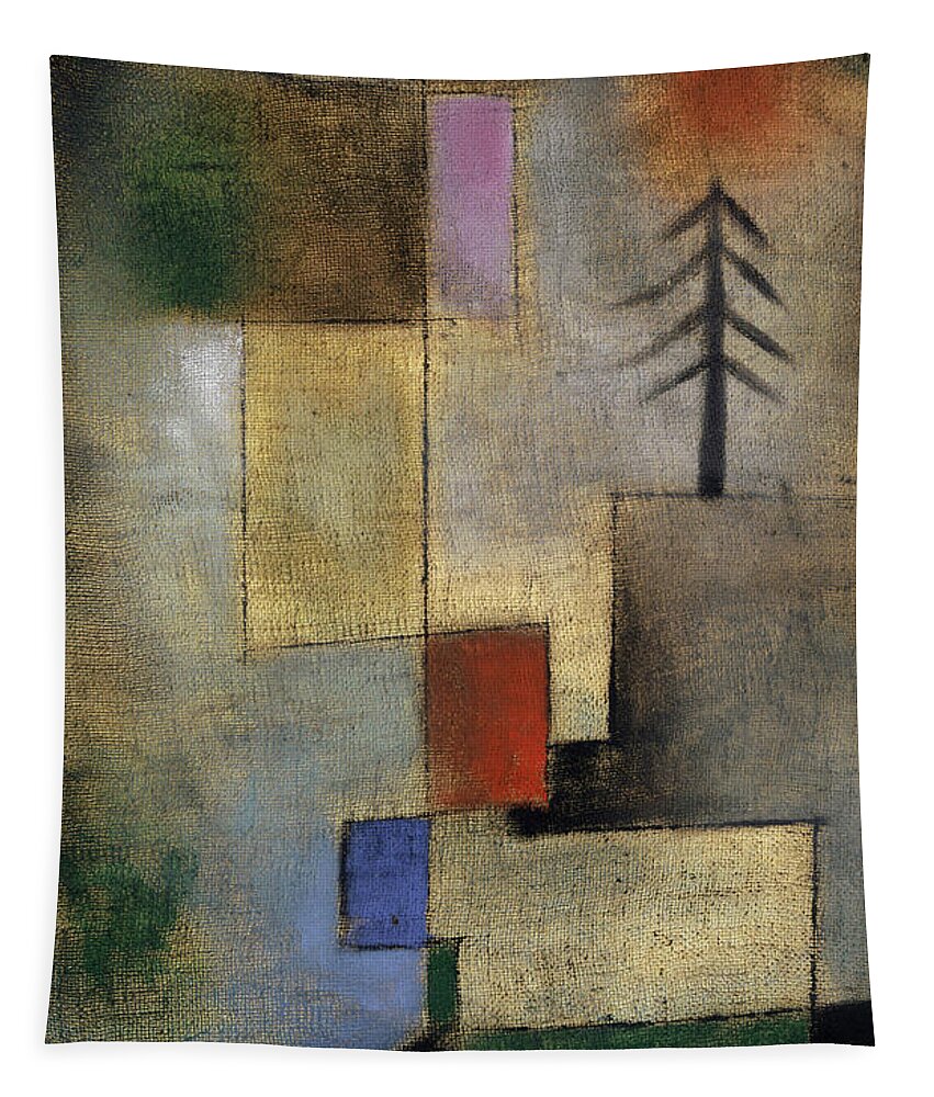 Paul Klee Tapestry featuring the painting Small Picture of Fir Trees, 1922 by Paul Klee