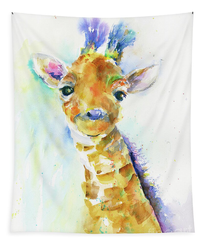 Baby Giraffe Tapestry featuring the painting Smiley Baby Giraffe by Christy Lemp