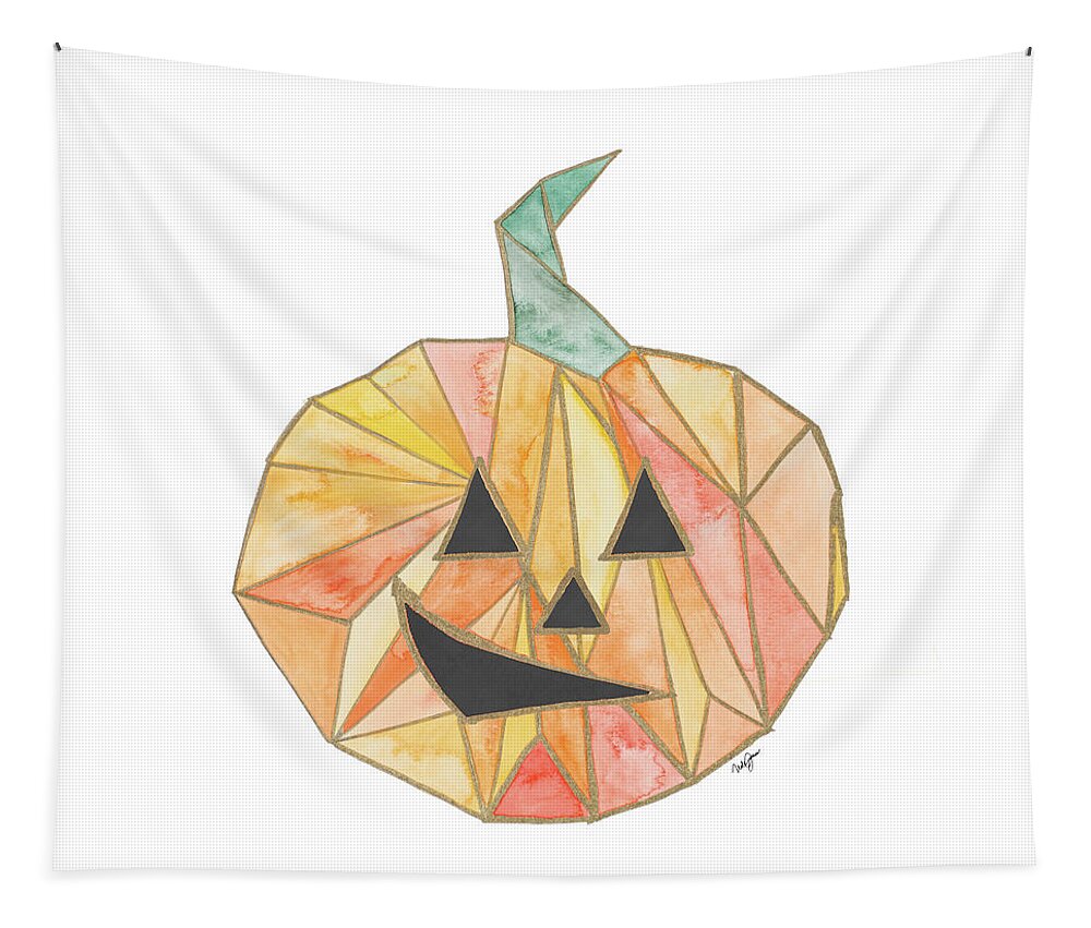 Smiling Tapestry featuring the mixed media Smiling Pumpkin by Nola James