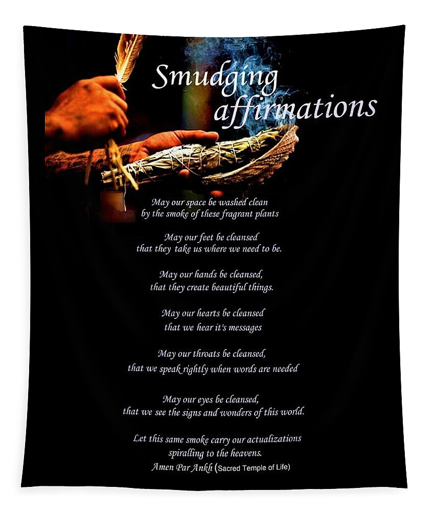 Smudging Tapestry featuring the digital art Sage Smudging Affirmations by Adenike AmenRa
