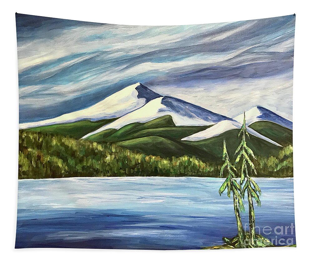 Acrylic Tapestry featuring the painting Snow Caps by Christine Chin-Fook