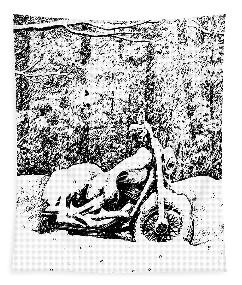 Motorcycle Tapestry featuring the drawing Snow Covered Harley Threshold 1 by Harry Moulton