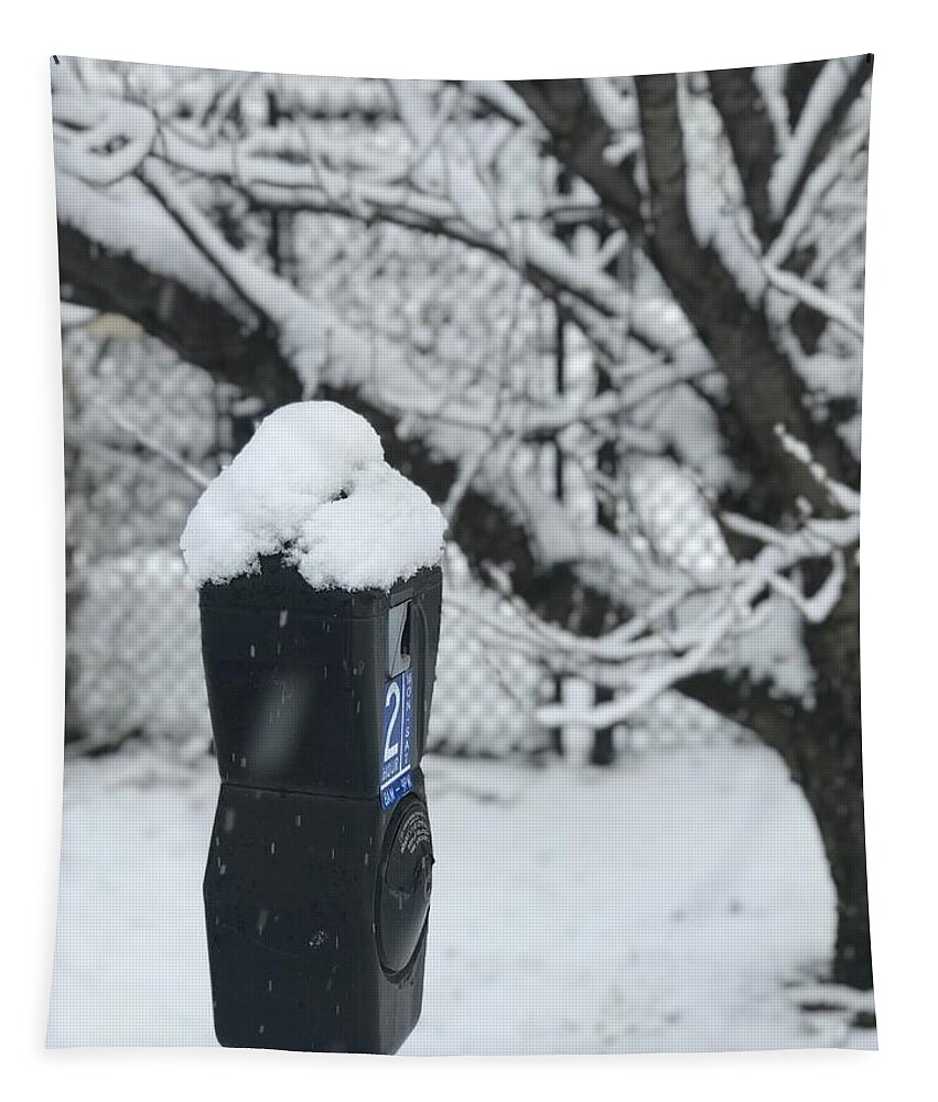 Parking Meter Tapestry featuring the photograph Snow Day by Lora J Wilson