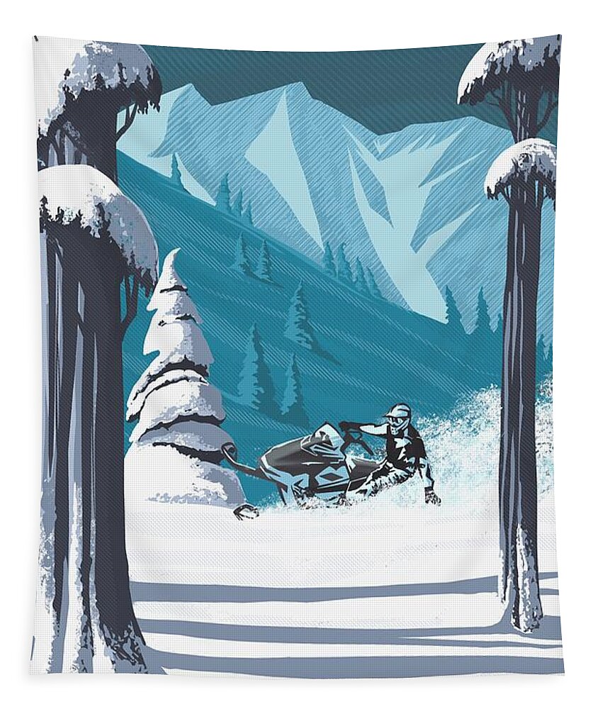 Travel Poster Tapestry featuring the digital art Snowmobile Landscape by Sassan Filsoof