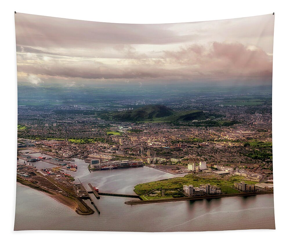 Leith Tapestry featuring the photograph Soaring above the Water of Leith - Leith, Scotland - Edinburgh Aerial by Jason Politte