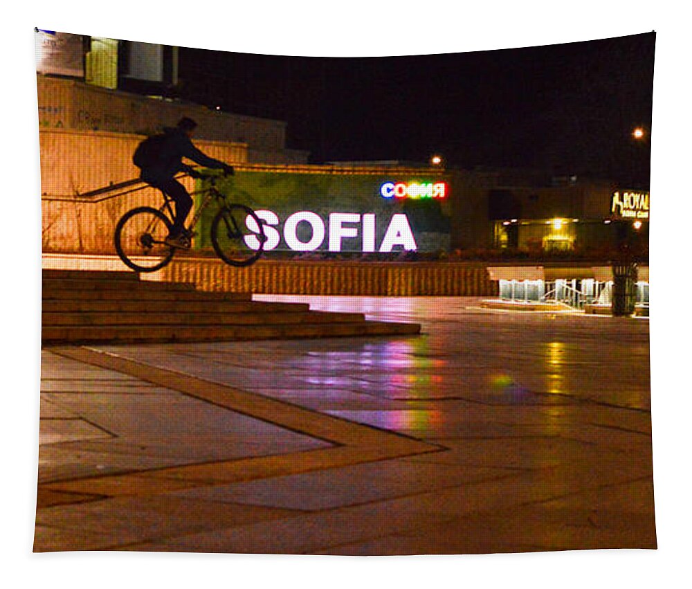 Stunt Tapestry featuring the photograph Sofia night rider by Yavor Mihaylov