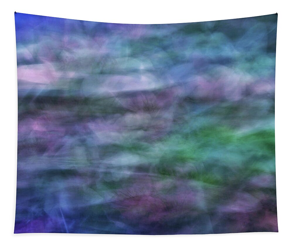 Abstract Tapestry featuring the photograph Soft flowing abstract background with purples, blues and green lines and shapes by Teri Virbickis