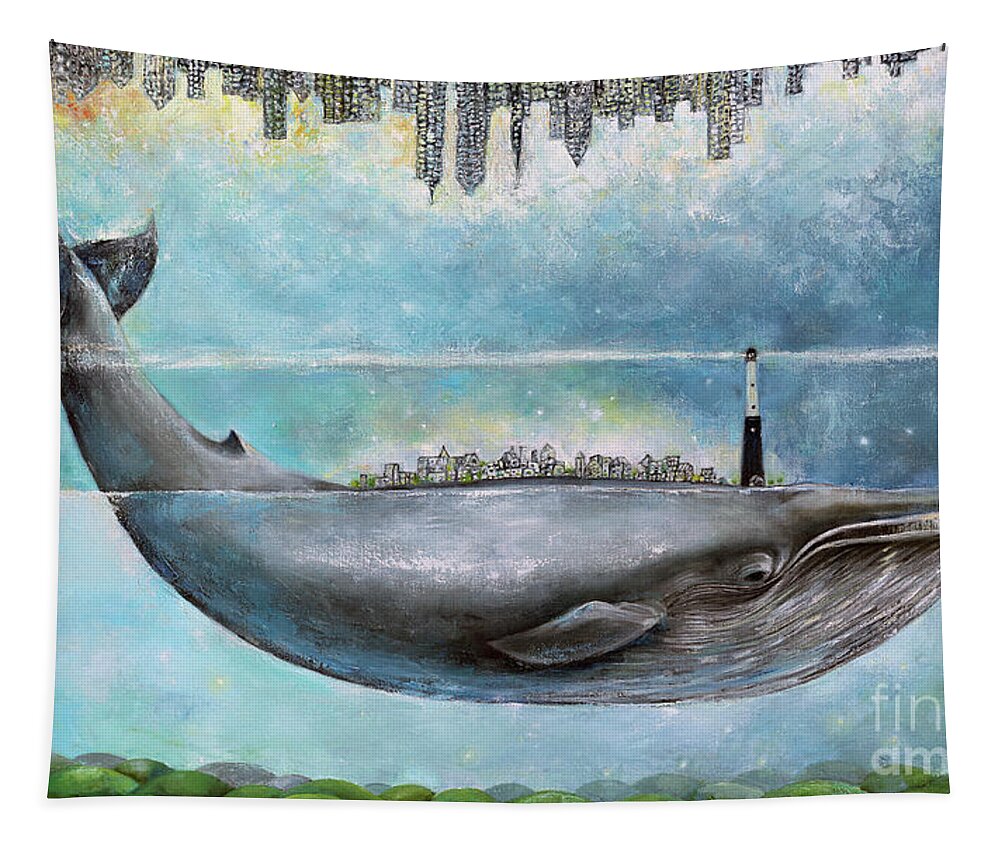 Whale Tapestry featuring the painting Somewhere in the middle by Manami Lingerfelt