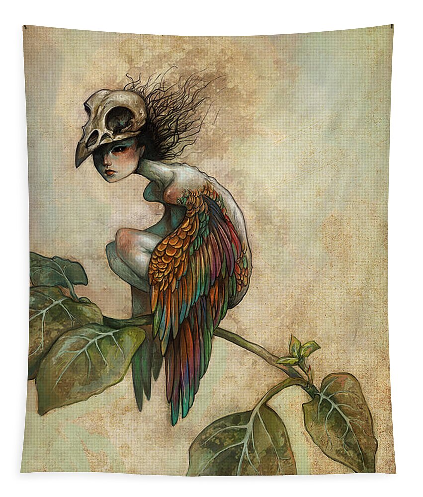Bird Tapestry featuring the painting Soul of a Bird by Caroline Jamhour