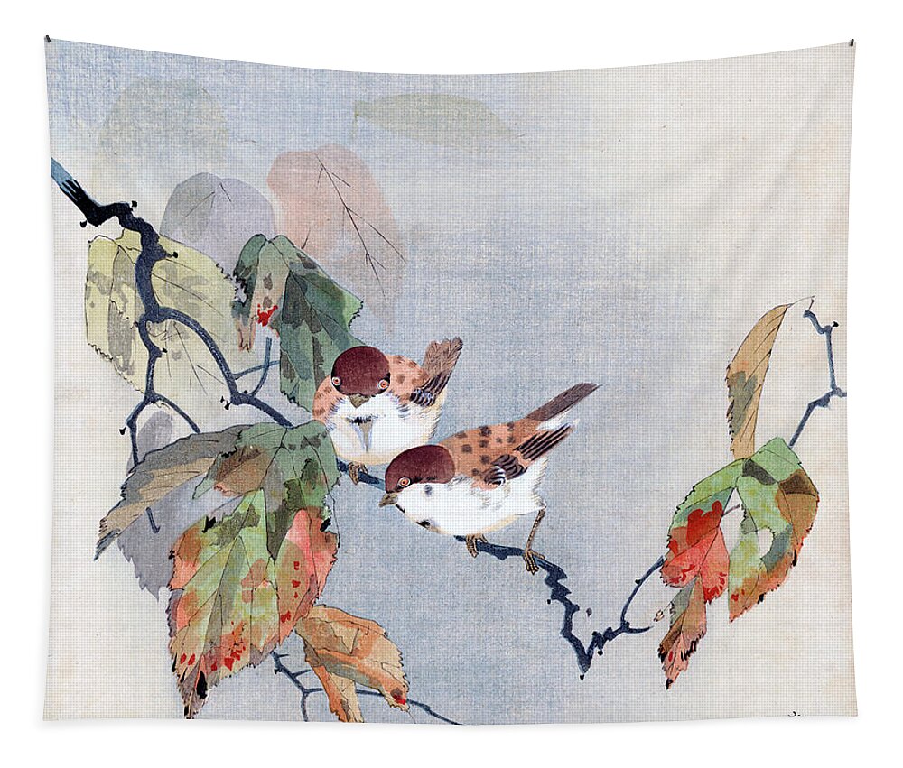 Shoki Tapestry featuring the painting Sparrows by Shoki