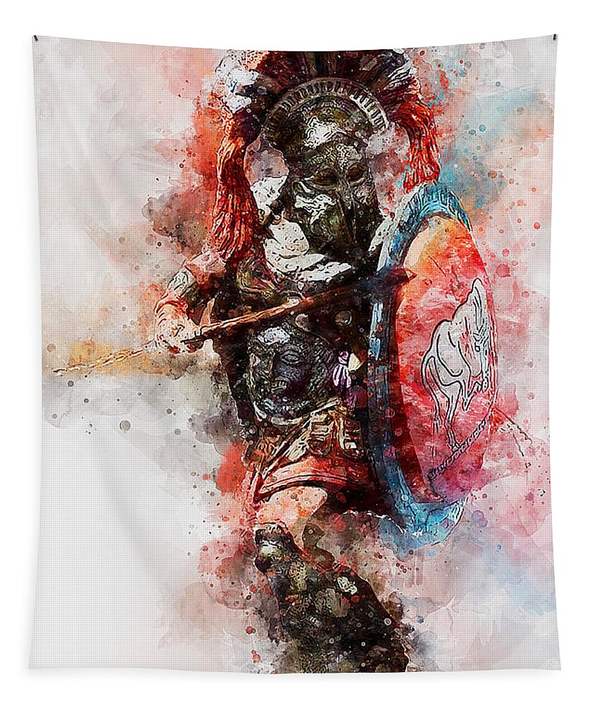 Spartan Warrior Tapestry featuring the painting Spartan Hoplite - 38 by AM FineArtPrints