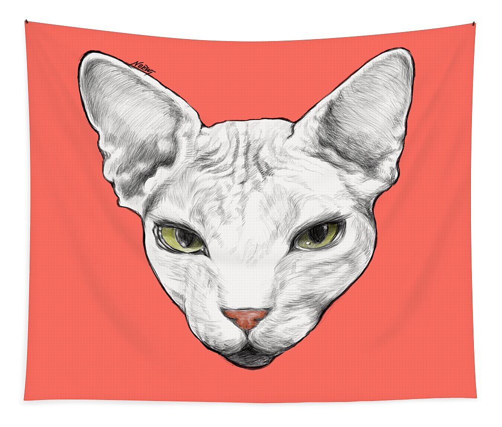 Sphynx Tapestry featuring the drawing Sphinx white by Jindra Noewi