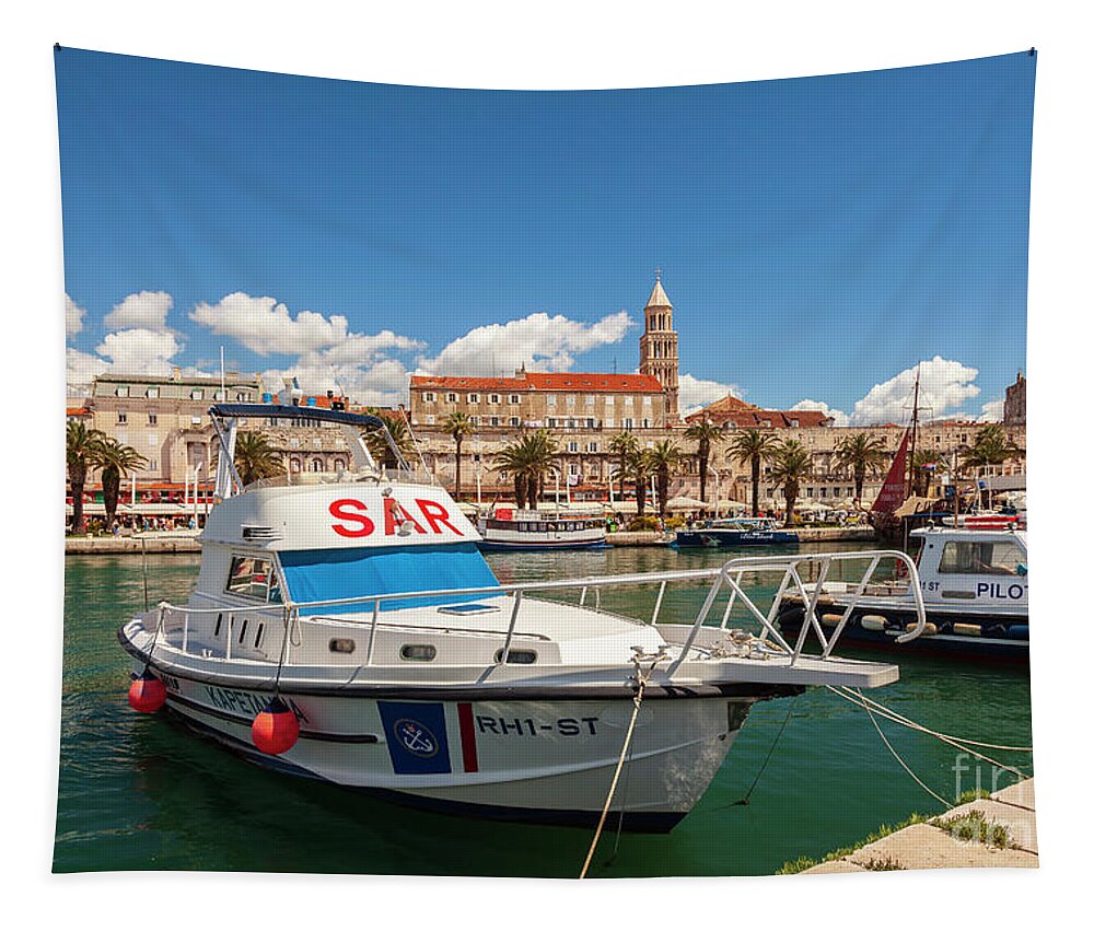 Lifeguard Tapestry featuring the photograph Split Croatia coastguard by Sophie McAulay