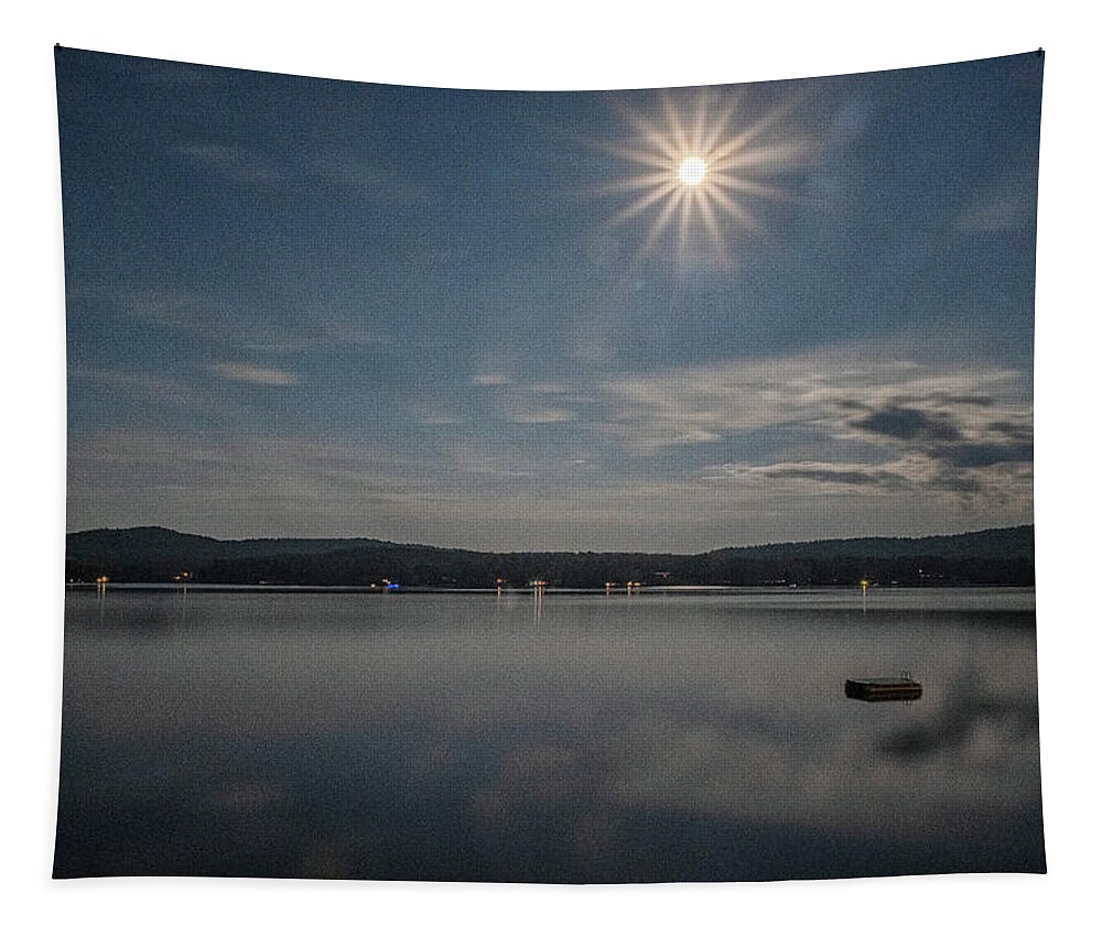 Spofford Lake New Hampshire Tapestry featuring the photograph Spofford Moon Burst by Tom Singleton