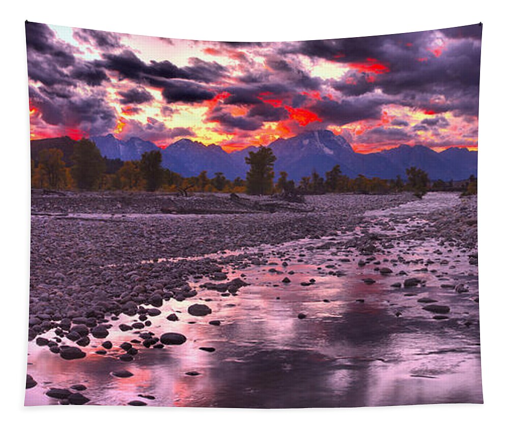 Spread Creek Tapestry featuring the photograph Spread Creek Fiery Panorama by Adam Jewell
