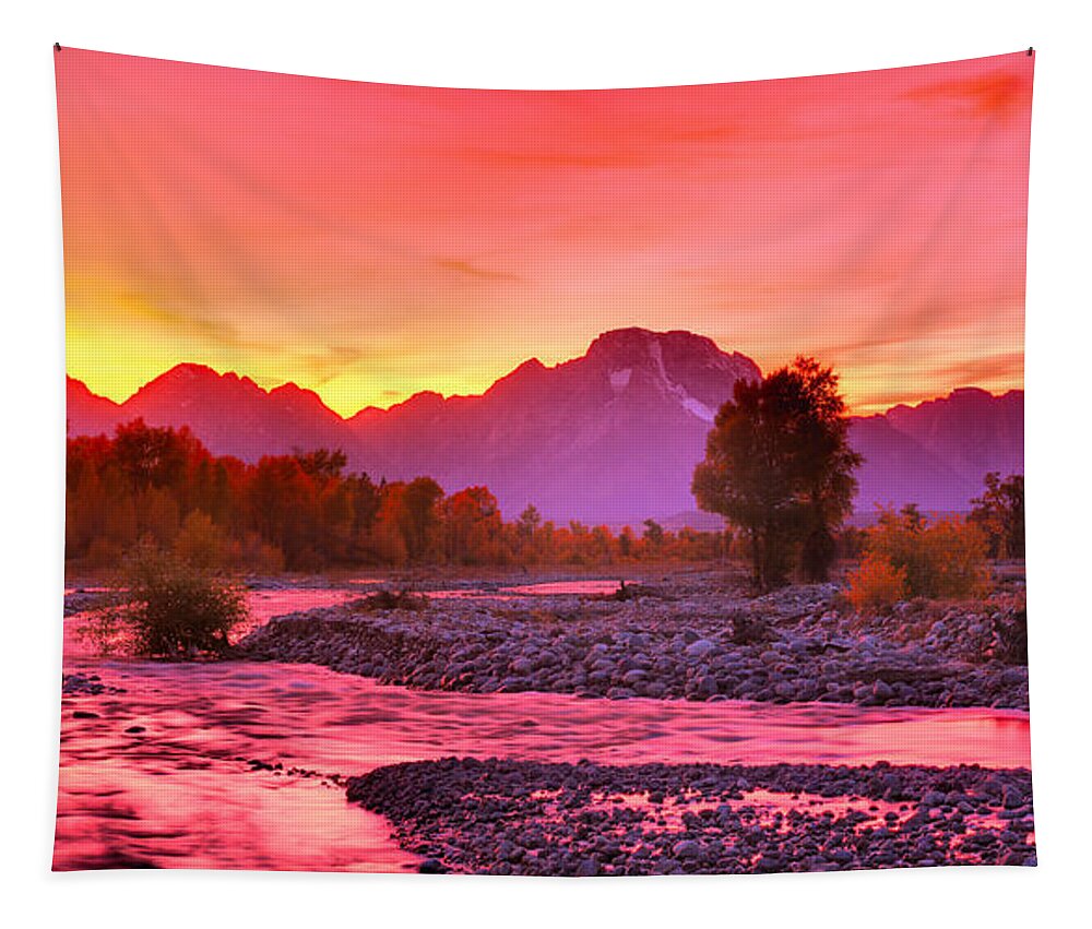 Grand Teton Tapestry featuring the photograph Spread Creek Purple Waters by Adam Jewell