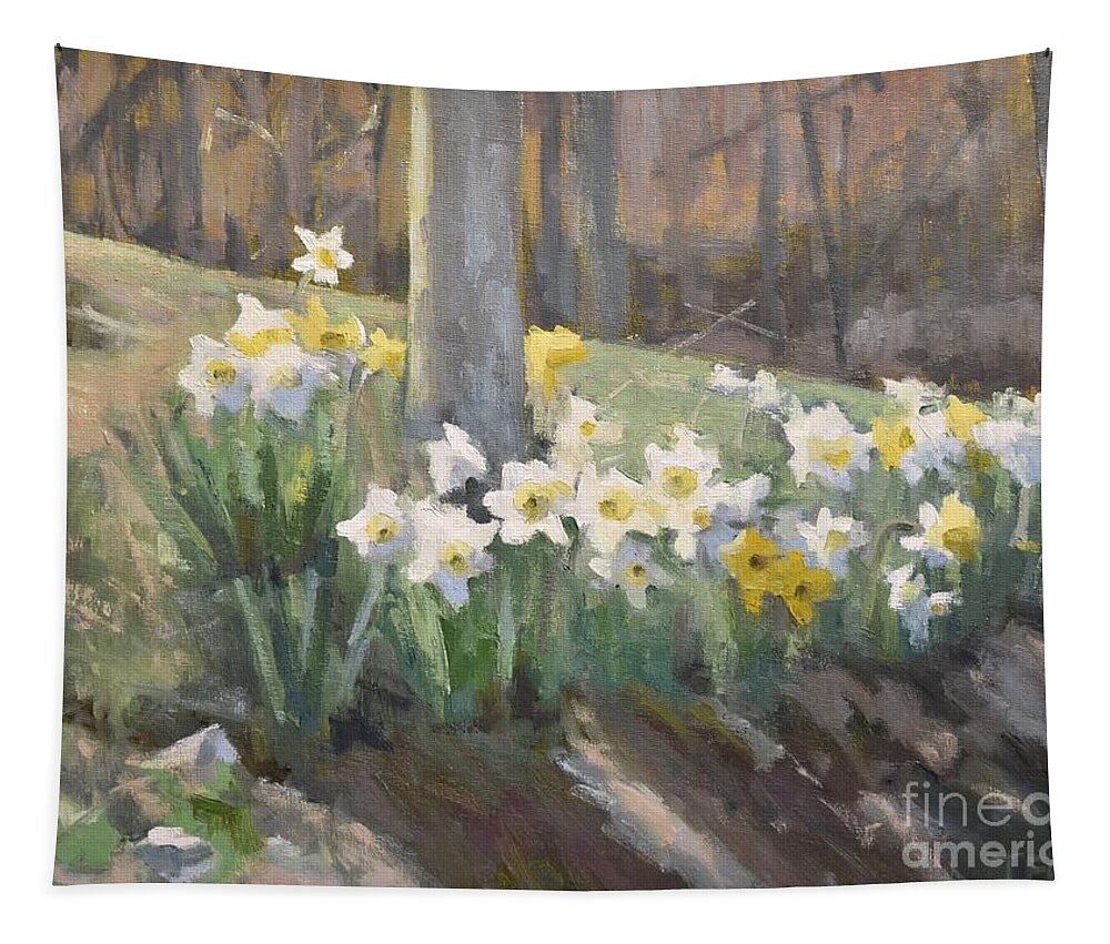 Daffodils Tapestry featuring the painting Spring Daffodils by Tiffany Foss