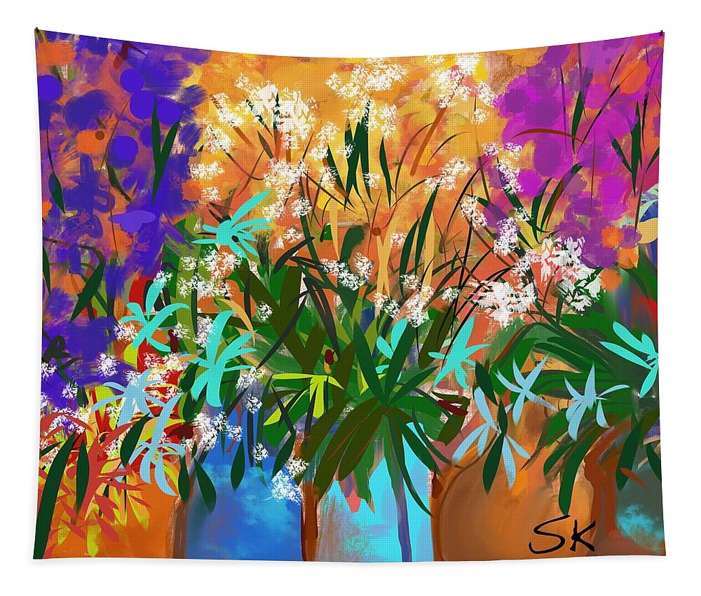Flowers Tapestry featuring the digital art Spring Flower Roundup Square by Sherry Killam
