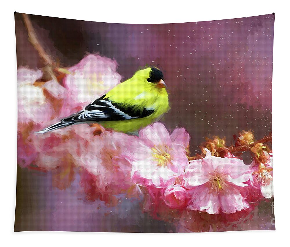 Goldfinch Tapestry featuring the painting Spring Goldfinch by Tina LeCour